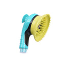 Pet shower kit with massage brush in blue for cleaning and grooming a medium-sized dog
