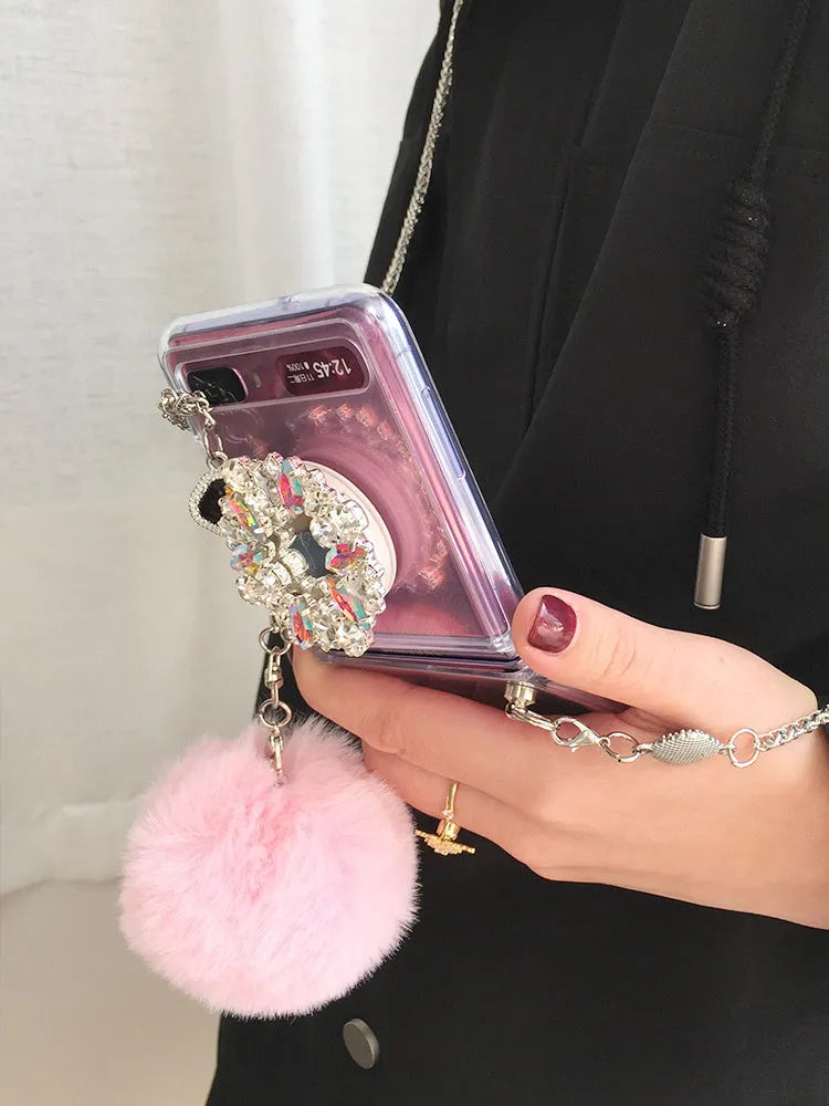 Cartoon style protective case for Samsung Galaxy Z Flip folding phone with diagonal diamond hair powder pattern