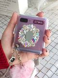 Cartoon style protective case for Samsung Galaxy Z Flip folding phone with diagonal diamond hair powder pattern