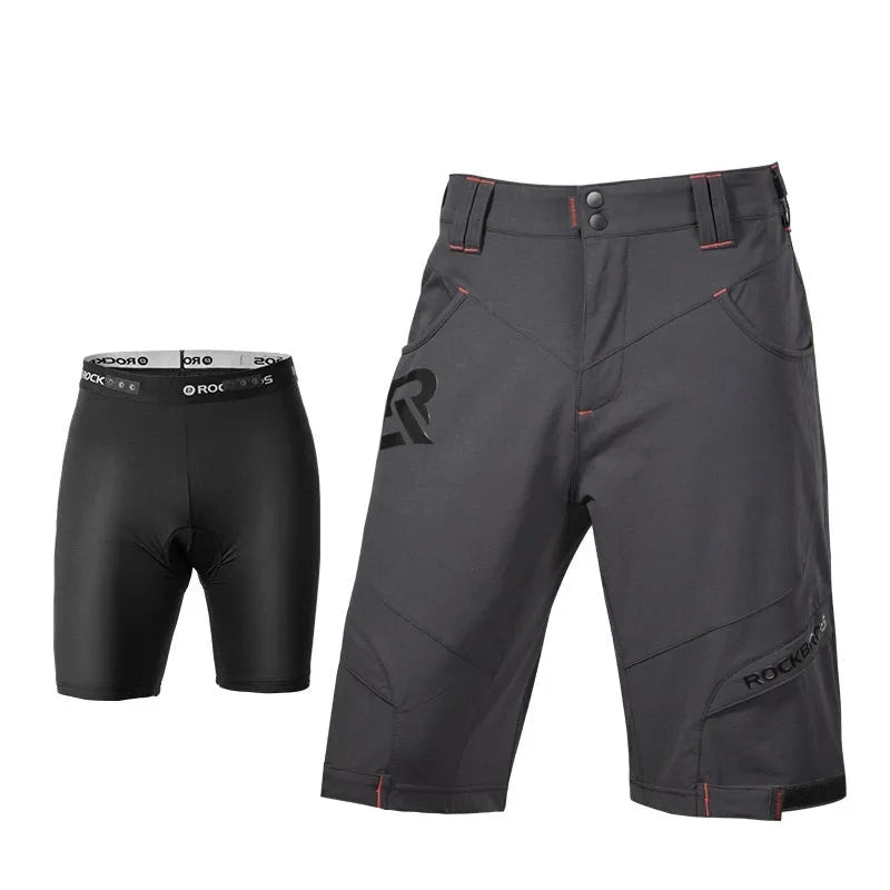 Men's summer outdoor cycling quick-drying double-layer trousers in black with high-density sponge cushion