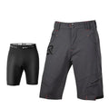 Men's summer outdoor cycling quick-drying double-layer trousers in black with high-density sponge cushion
