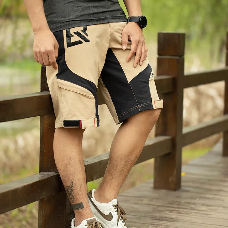 Men's summer outdoor cycling quick-drying double-layer trousers in black with high-density sponge cushion