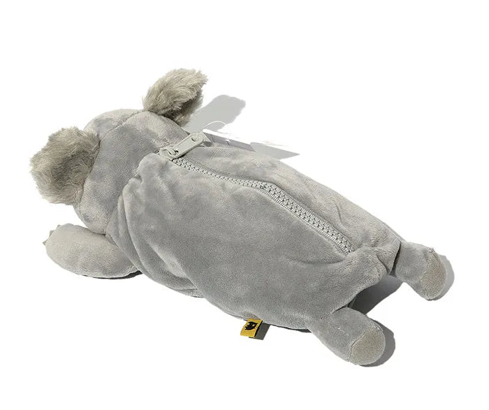 Cartoon wombat family plush pencil case with zipper, in black, brown, or khaki.