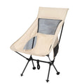 Beige outdoor folding chair with aluminum alloy frame and compact fold design for portable seating