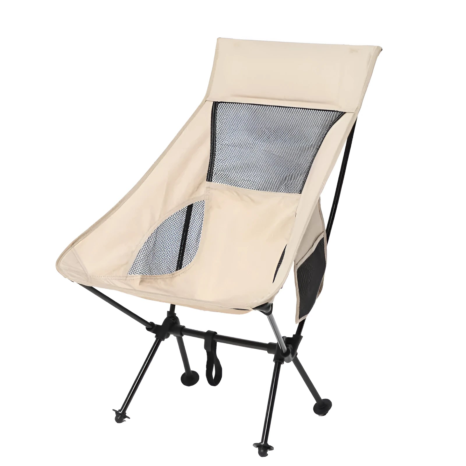 Beige outdoor folding chair with aluminum alloy frame and compact fold design for portable seating