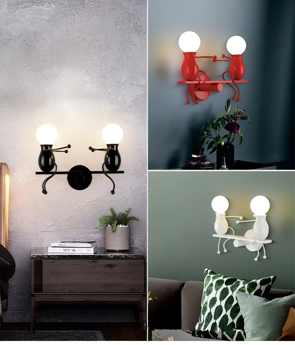 Postmodern creative wall lamp for children's bedside, E27 LED, 330x260x120mm, black red or white