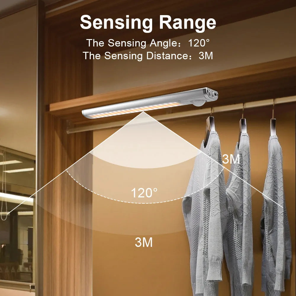 Smart USB rechargeable body induction cabinet light with aluminium alloy shade and motion sensor