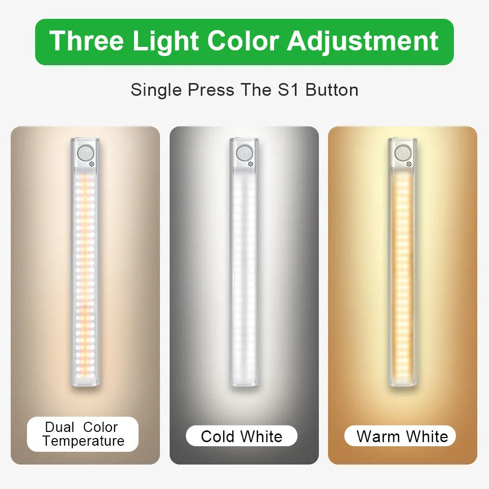 Smart USB rechargeable body induction cabinet light with aluminium alloy shade and motion sensor