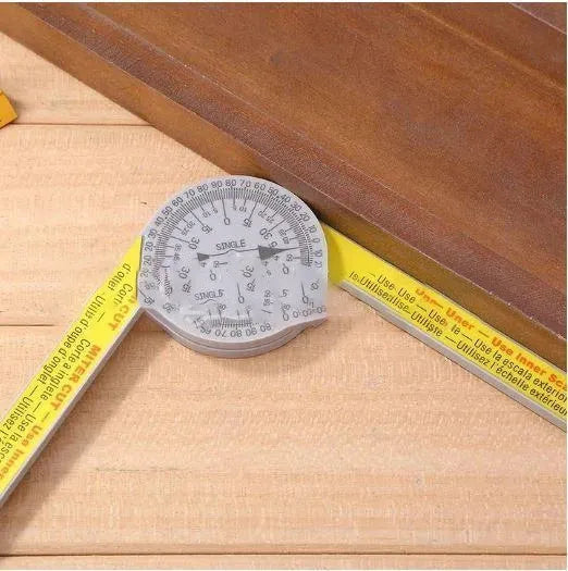 Yellow and white cross-border horizontal angle ruler with laser engraving scales for precise angle measurements