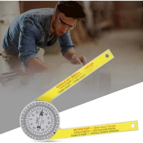Yellow and white cross-border horizontal angle ruler with laser engraving scales for precise angle measurements