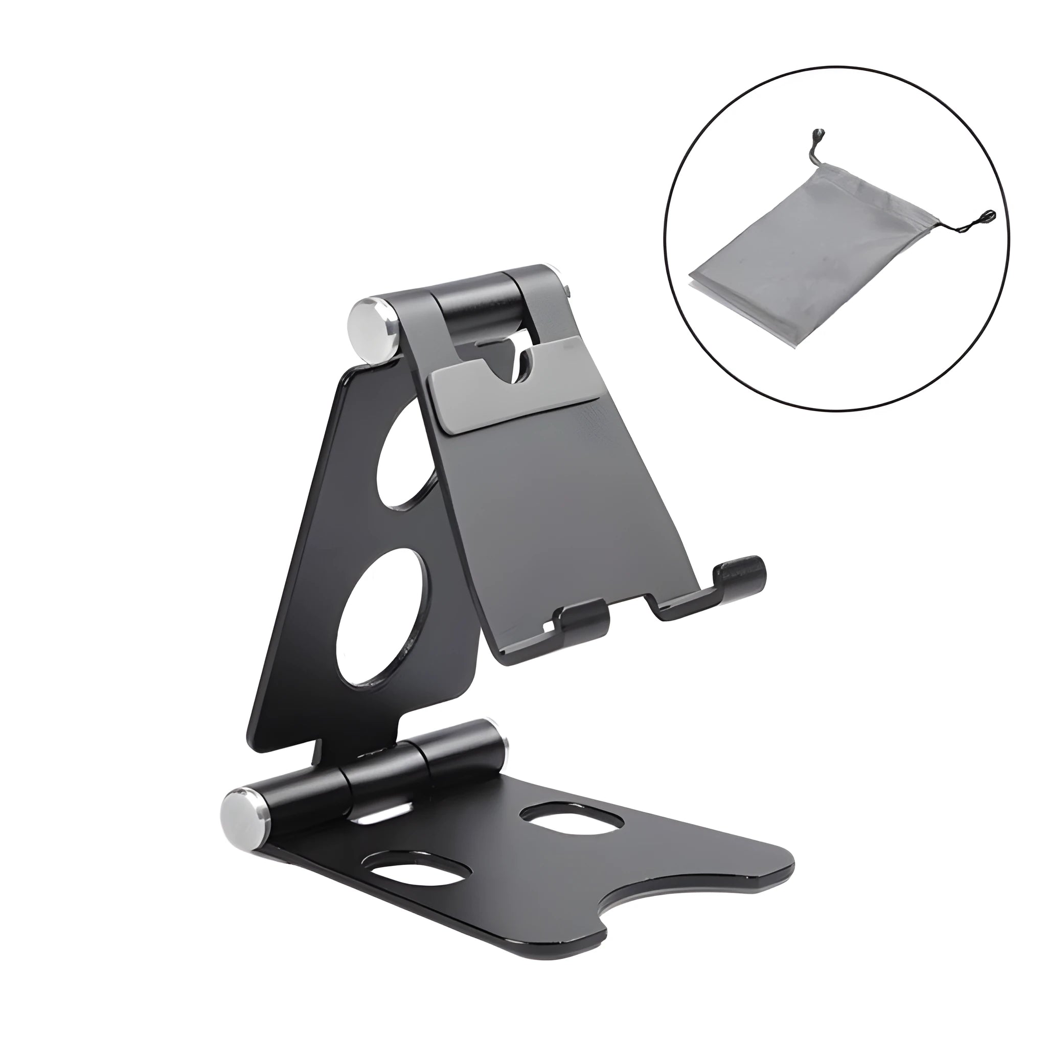 Folding metal lazy bracket phone stand for desktop use in five colour variations