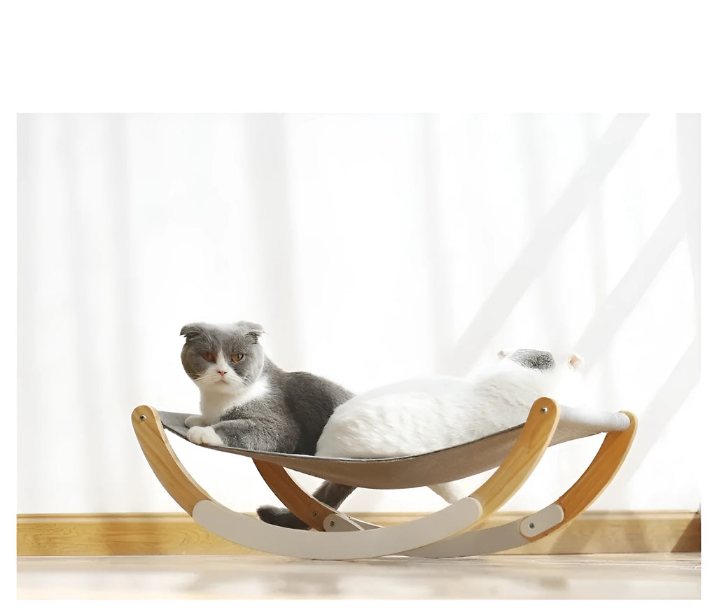 Solid wood cat rocking hammock with PE cloth pad, dual purpose pet bed for small animals