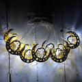 Gold wrought iron moon and star pendant LED string lights for Ramadan or Eid interior decoration
