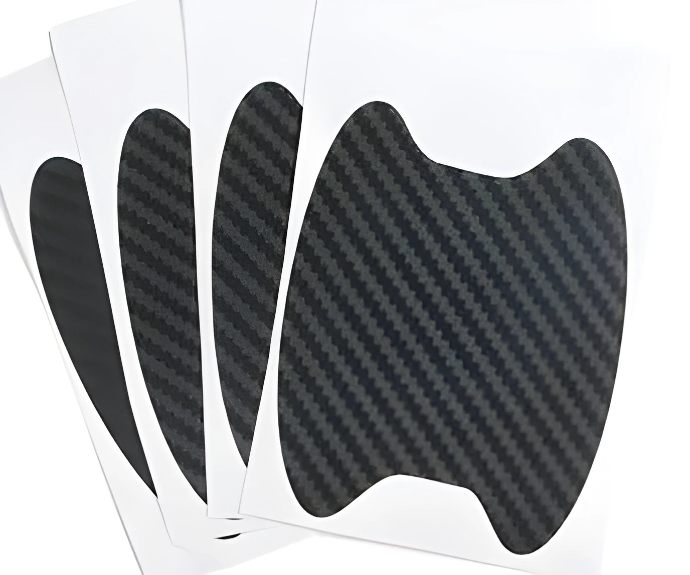 Carbon fibre self-adhesive car door handle sticker in black, 6.8x8.5 cm size
