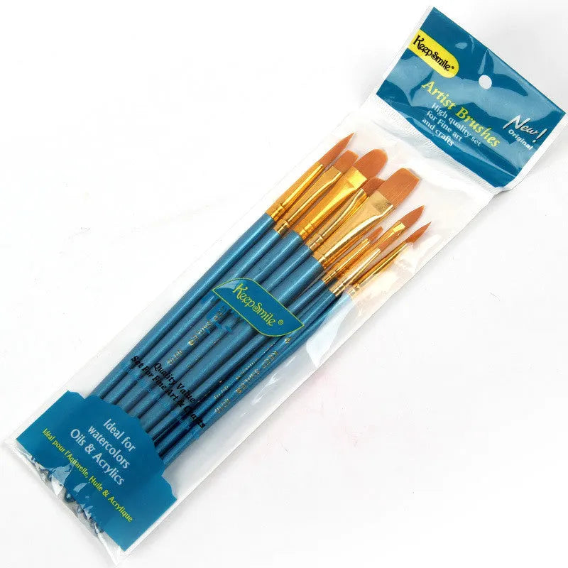 10-piece wooden handle gouache brush set with round heads for watercolour and oil painting