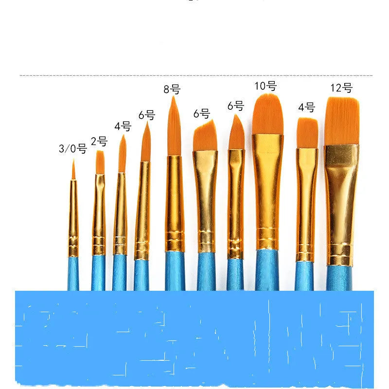 10-piece wooden handle gouache brush set with round heads for watercolour and oil painting