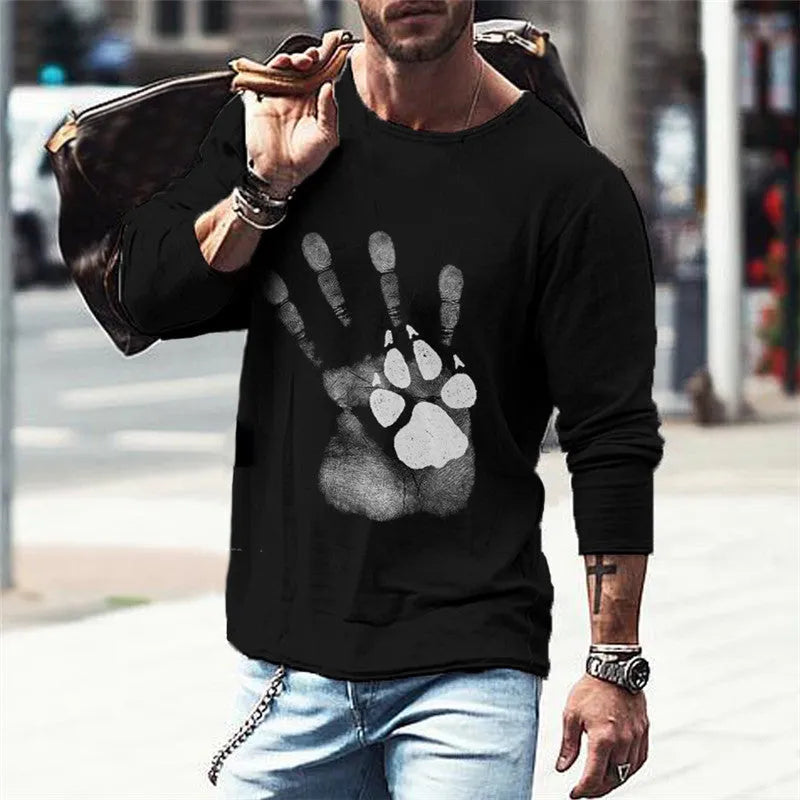 Women's loose fit round neck long sleeve T-shirt with letter print in grey, front view