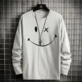 Women's loose fit round neck long sleeve T-shirt with letter print in grey, front view