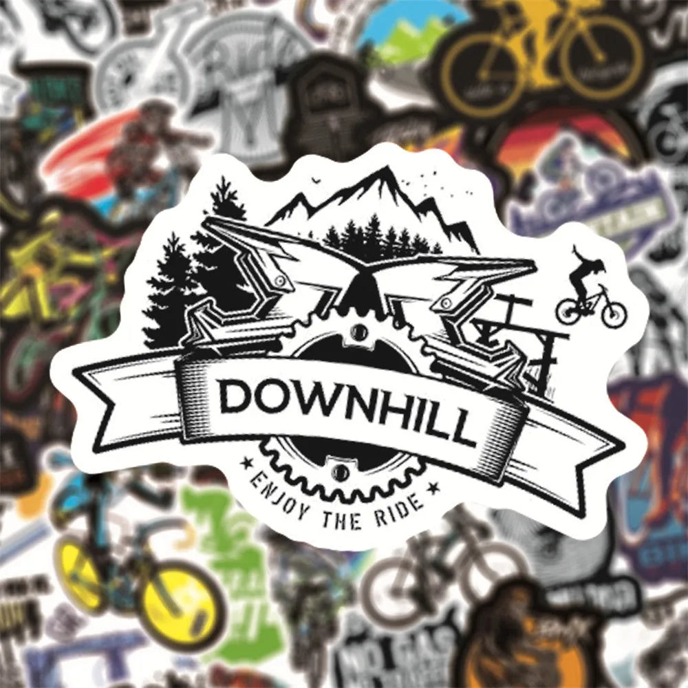 Bicycle Doodle Sticker pack showing 50 cycling-themed vinyl decals for notebook and surface customisation