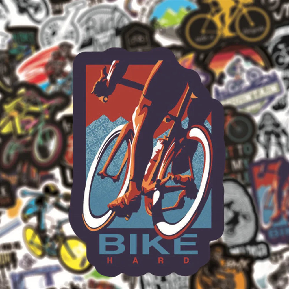 Bicycle Doodle Sticker pack showing 50 cycling-themed vinyl decals for notebook and surface customisation