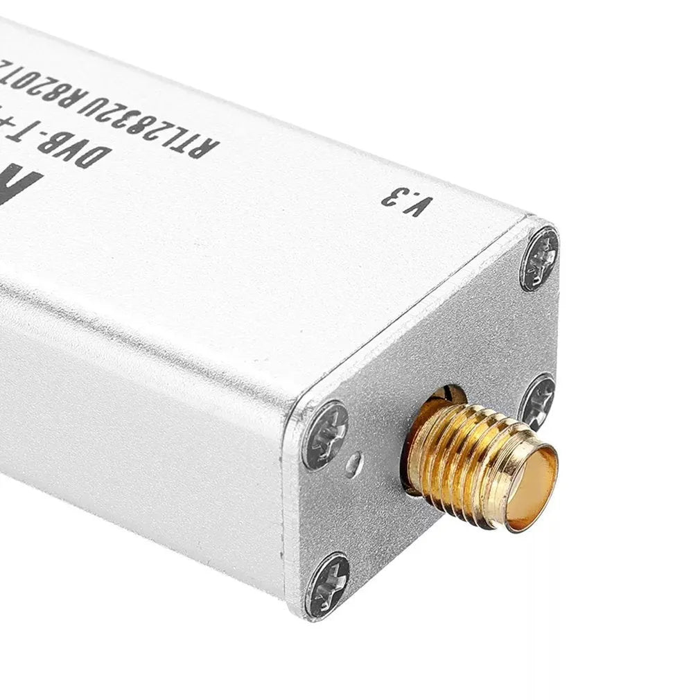 Black metal A300U all-band software defined radio SDR receiver with gold SMA connector.