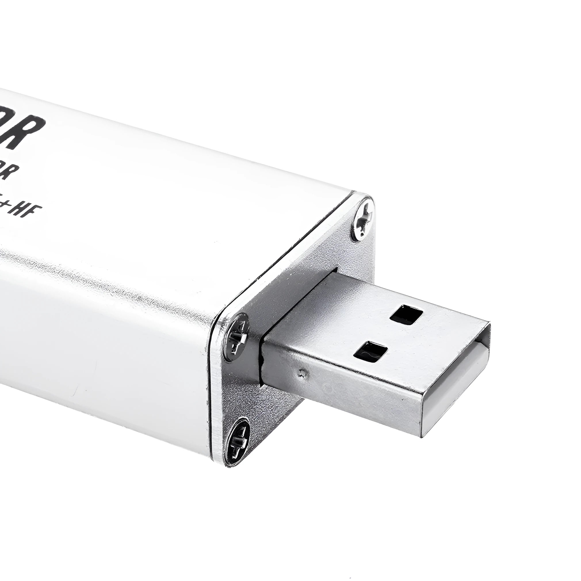 Black metal A300U all-band software defined radio SDR receiver with gold SMA connector.