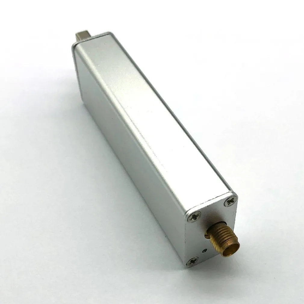 Black metal A300U all-band software defined radio SDR receiver with gold SMA connector.