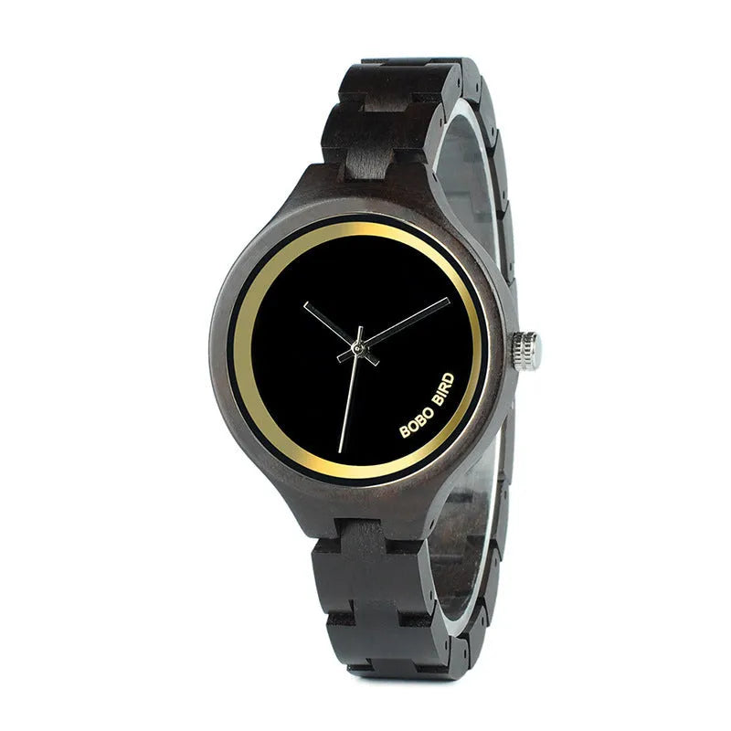 Men's wooden business casual quartz watch with round dial and wood strap