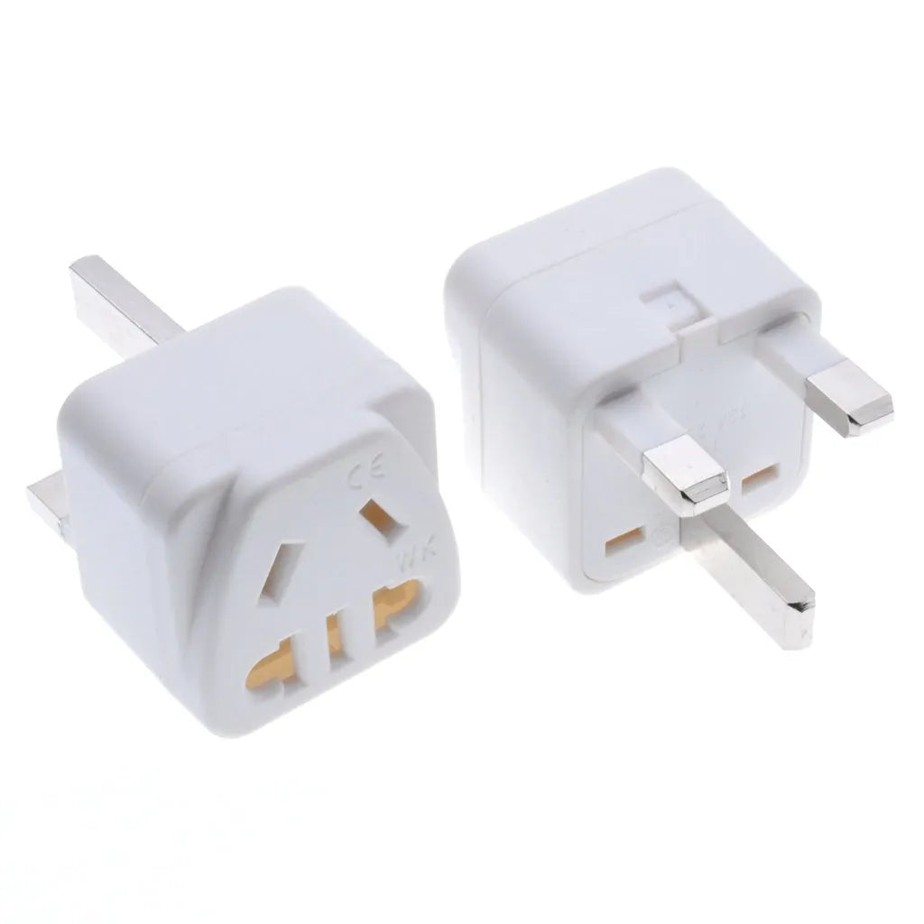 Square white international travel adapter with five power sockets