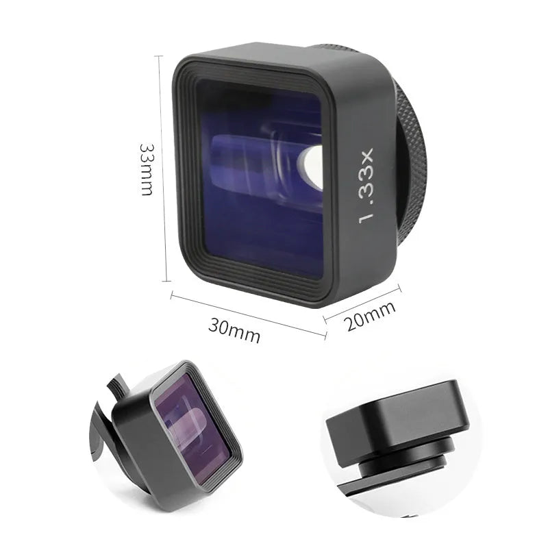Black SANYK 1.33x anamorphic mobile phone lens for cinematic widescreen video