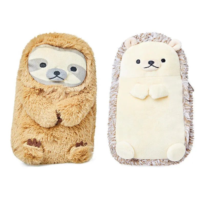 Plush velvet pencil case with fun character designs for male stationery organisation