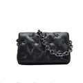 Black small square shoulder bag with PU outer, polyester cotton lining, magnetic buckle and single chain shoulder strap