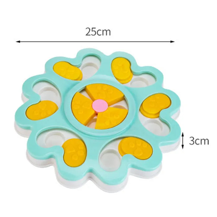 Dog treat dispenser slide puzzle toy in pink, blue, or grey, 25.0 cm x 25.0 cm x 3.0 cm, for puppy training and medium dogs