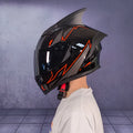 Men and women double lens anti-fog full face motorcycle helmet in ABS, black and red, sizes M to XXL with removable horn