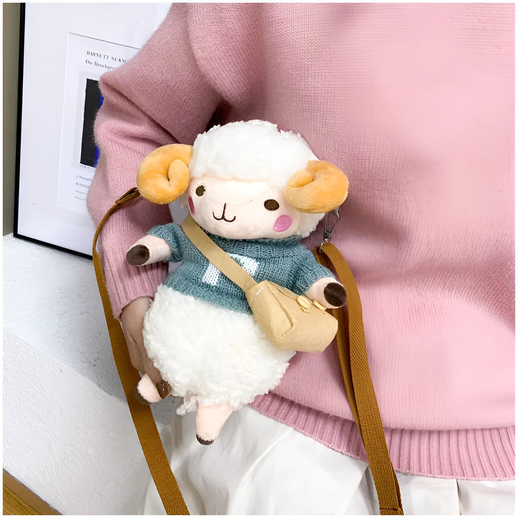 Little Sheep plush crossbody bag in square vertical shape with lamb pattern