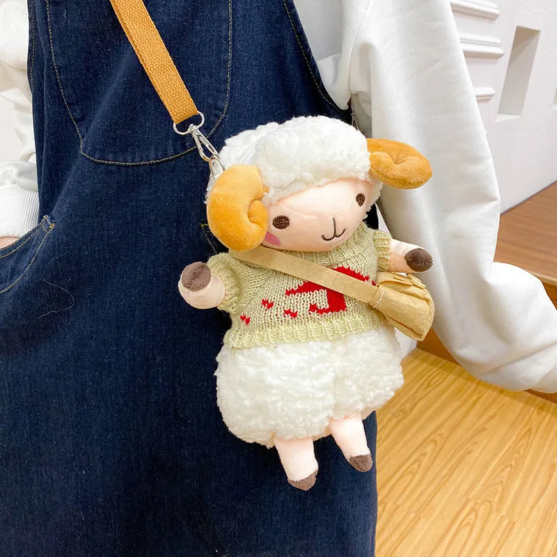 Little Sheep plush crossbody bag in square vertical shape with lamb pattern