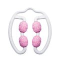 Purple and pink annular silicone leg massage rollers for calf muscle fitness.