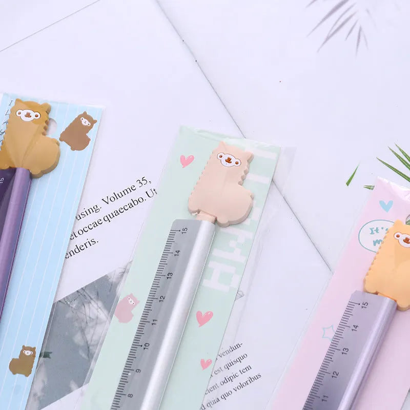 Colourful alpaca pattern on a 15 cm aluminium straight ruler.
