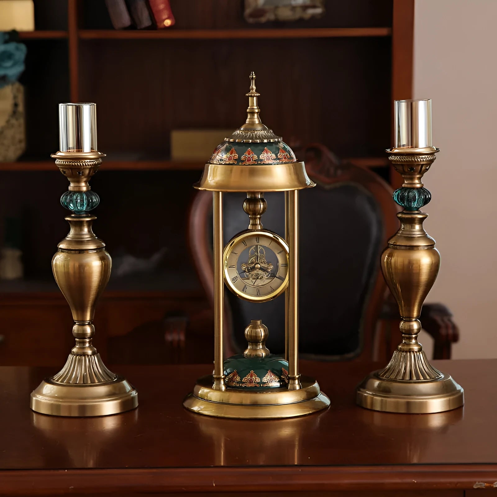 Nordic rectangular pendulum clock ornament with metal construction and dual pointer plus LCD display