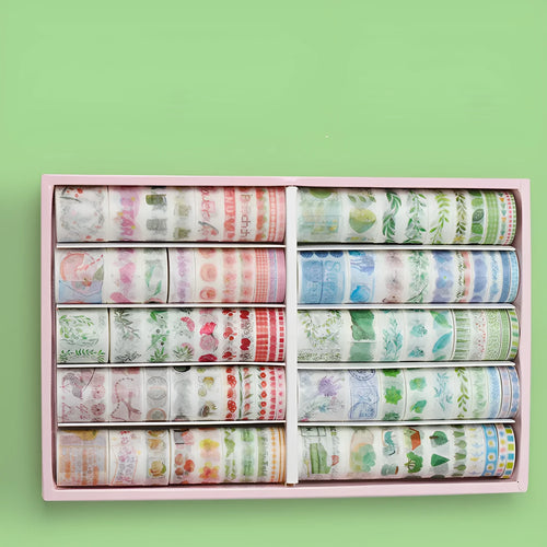100 rolls antique paper tape set for hand accounting in six widths with cute colourful patterns