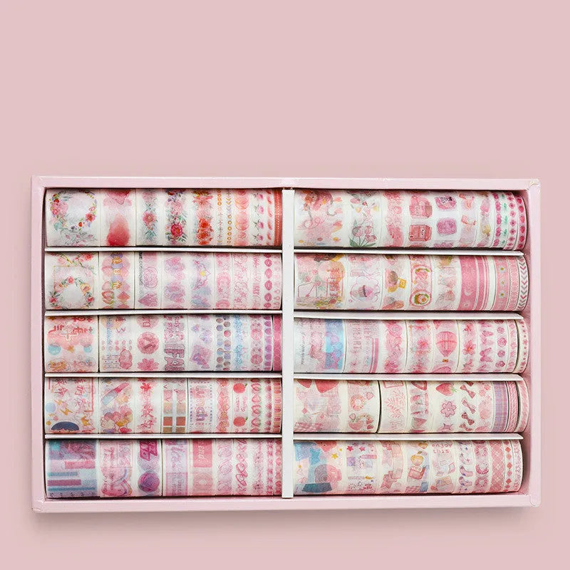 100 rolls antique paper tape set for hand accounting in six widths with cute colourful patterns
