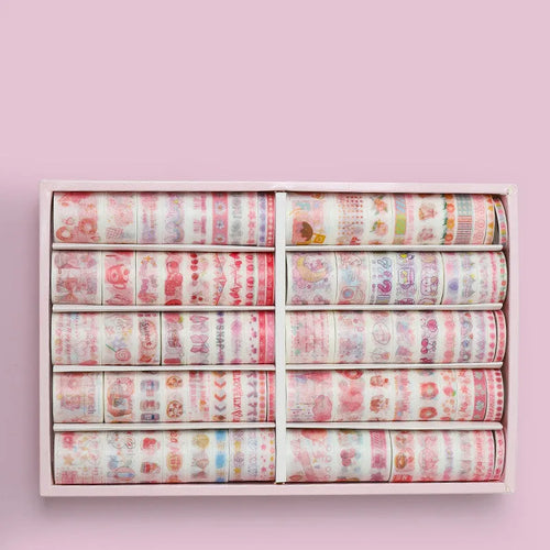 100 rolls antique paper tape set for hand accounting in six widths with cute colourful patterns