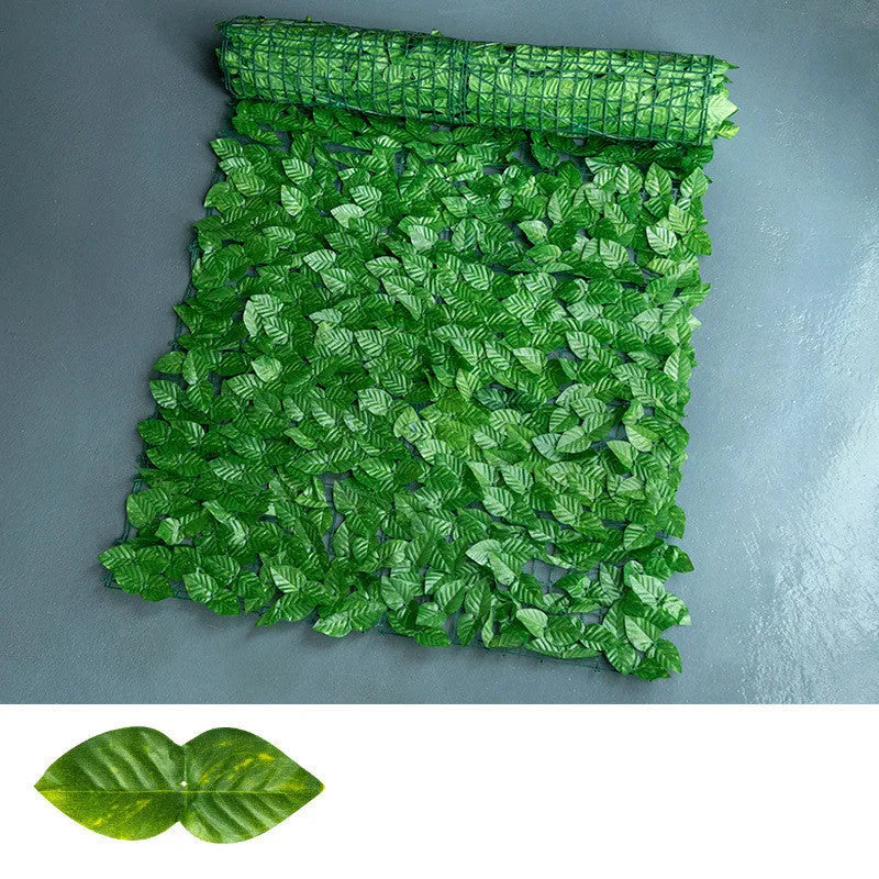 Artificial green radish leaf fence panel with printed watermelon leaf design for balcony privacy screening