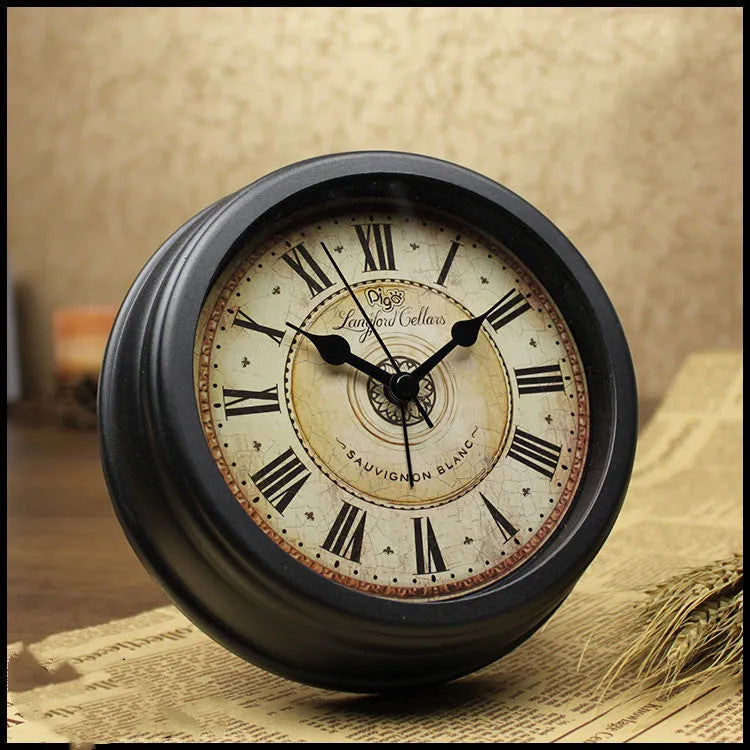 European style retro desk clock with 6-inch round dial on a desk