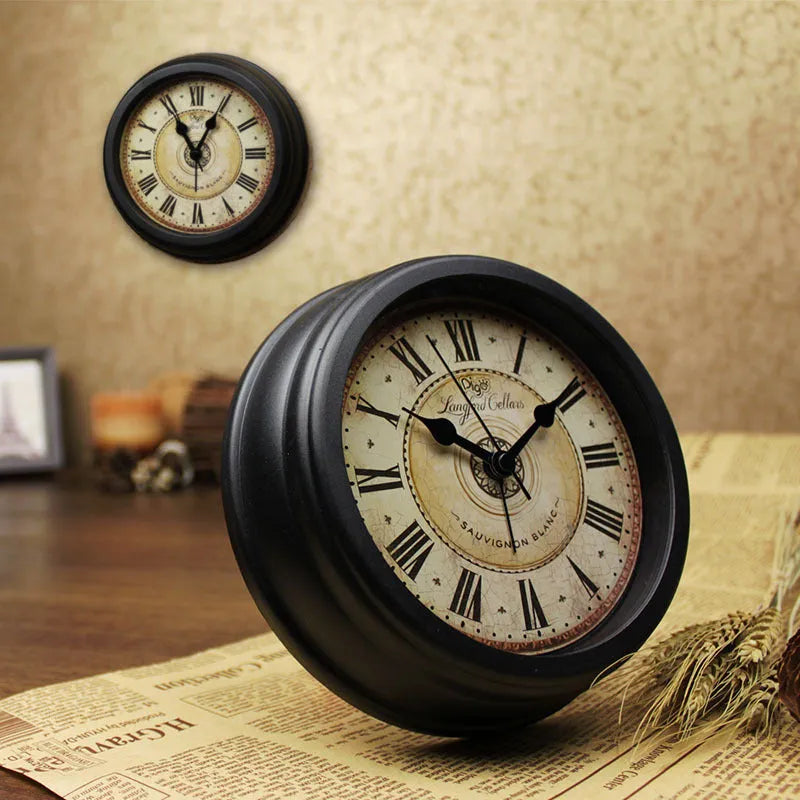 European style retro desk clock with 6-inch round dial on a desk