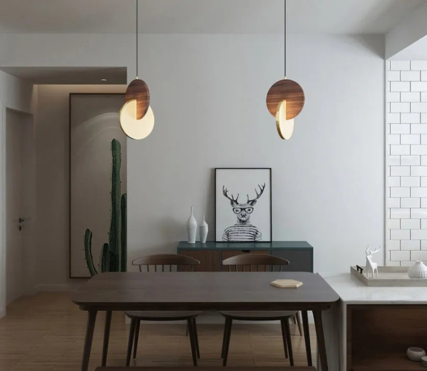 Long-line solid wood chandelier with walnut finish and carved detailing for wall mounting in bedrooms or studies