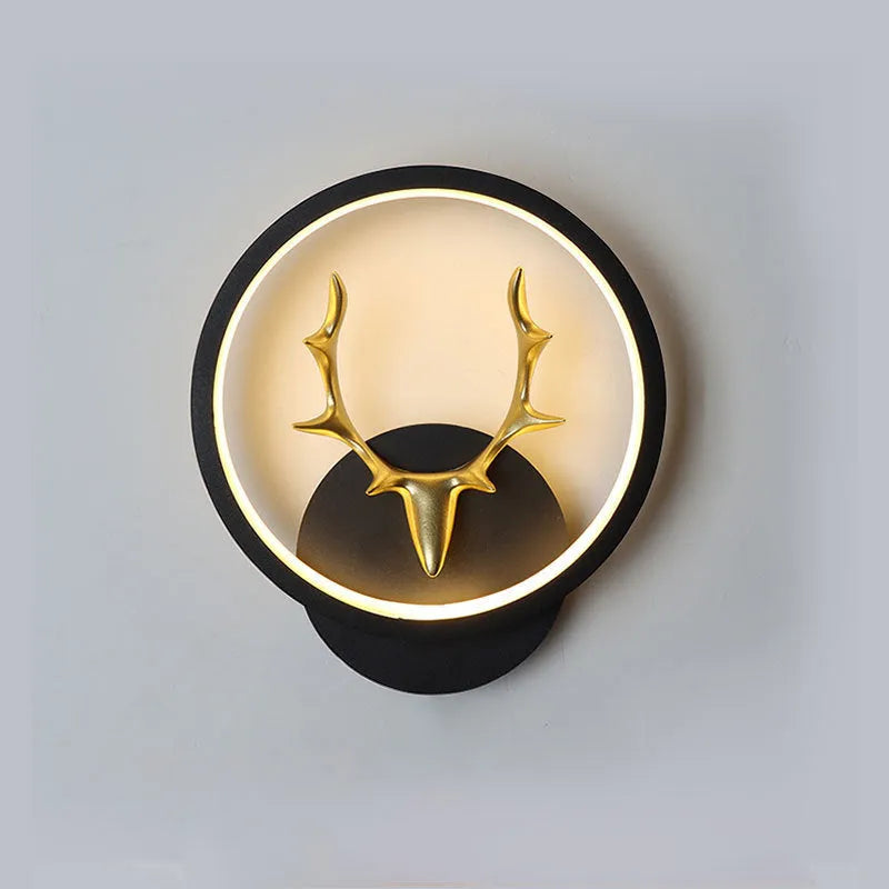 Nordic deer antler wall lamp with remote control showing three style options with dimensions