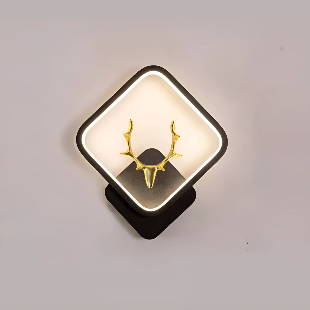 Nordic deer antler wall lamp with remote control showing three style options with dimensions