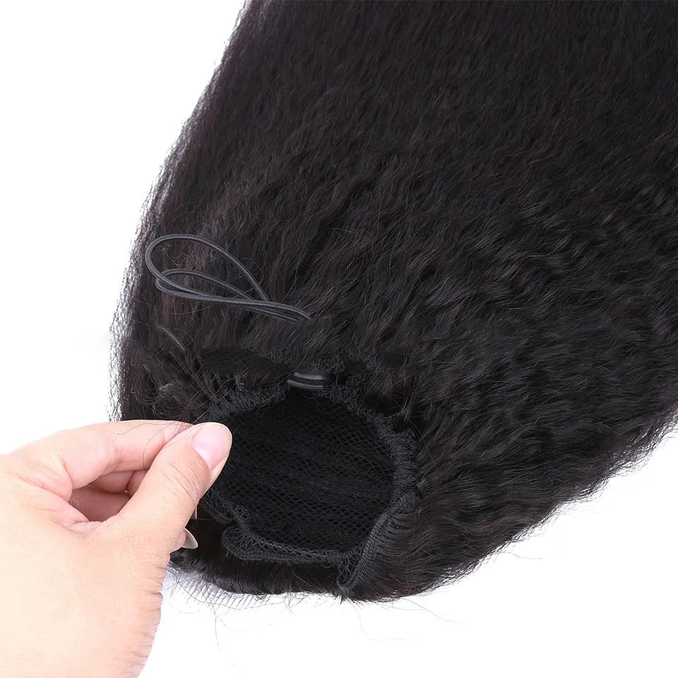Kinky straight human hair ponytail clip in extension 8 to 28 inch real hair hand woven for ladies