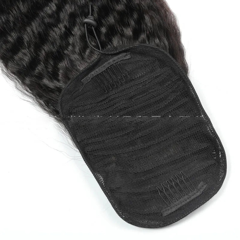 Kinky straight human hair ponytail clip in extension 8 to 28 inch real hair hand woven for ladies